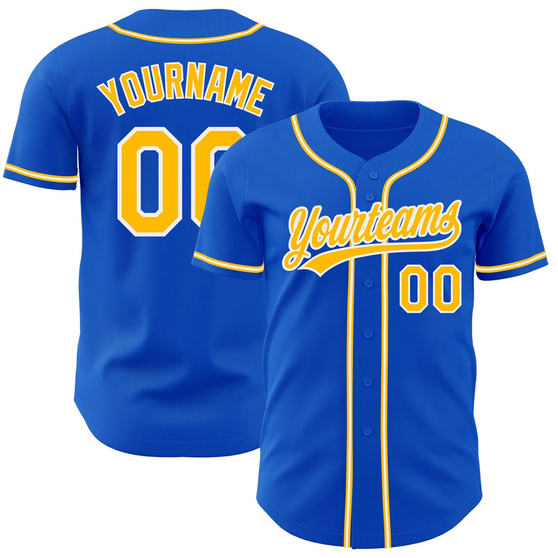 Custom Baseball Jersey - Thunder Blue Gold-White Authentic