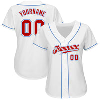 Custom Baseball Jersey - White Red-Light Blue Authentic