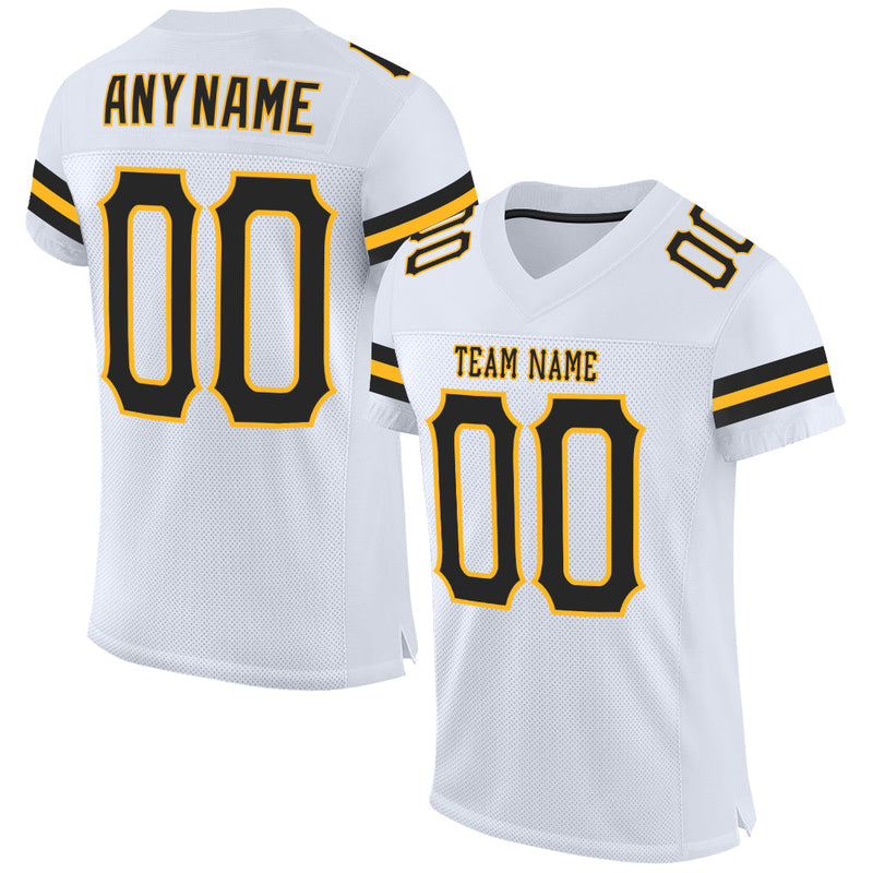 Custom Football Jersey - White Black-Gold Mesh Authentic