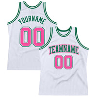 Custom Basketball Jersey - White Pink-Kelly Green Authentic Throwback
