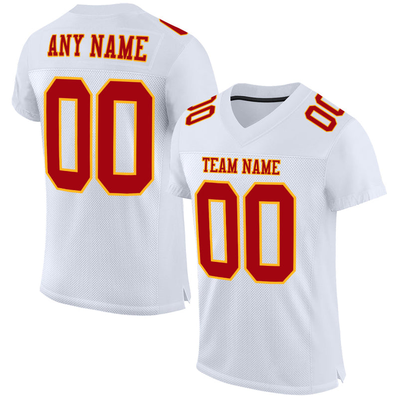 Custom Football Jersey - White Red-Gold Mesh Authentic