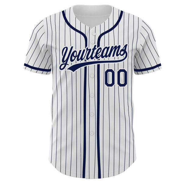 Custom Baseball Jersey - White Navy Pinstripe Navy Authentic