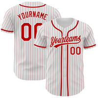 Custom Baseball Jersey - White Red Pinstripe Red Authentic