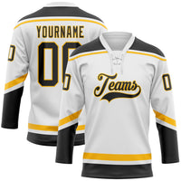 Custom Hockey Jersey - White Black-Gold Lace Neck
