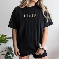 I Bite T-Shirt | Gothic Font Sarcastic Quote | 100% Cotton Premium Tee | Edgy Minimalist Gift for Her