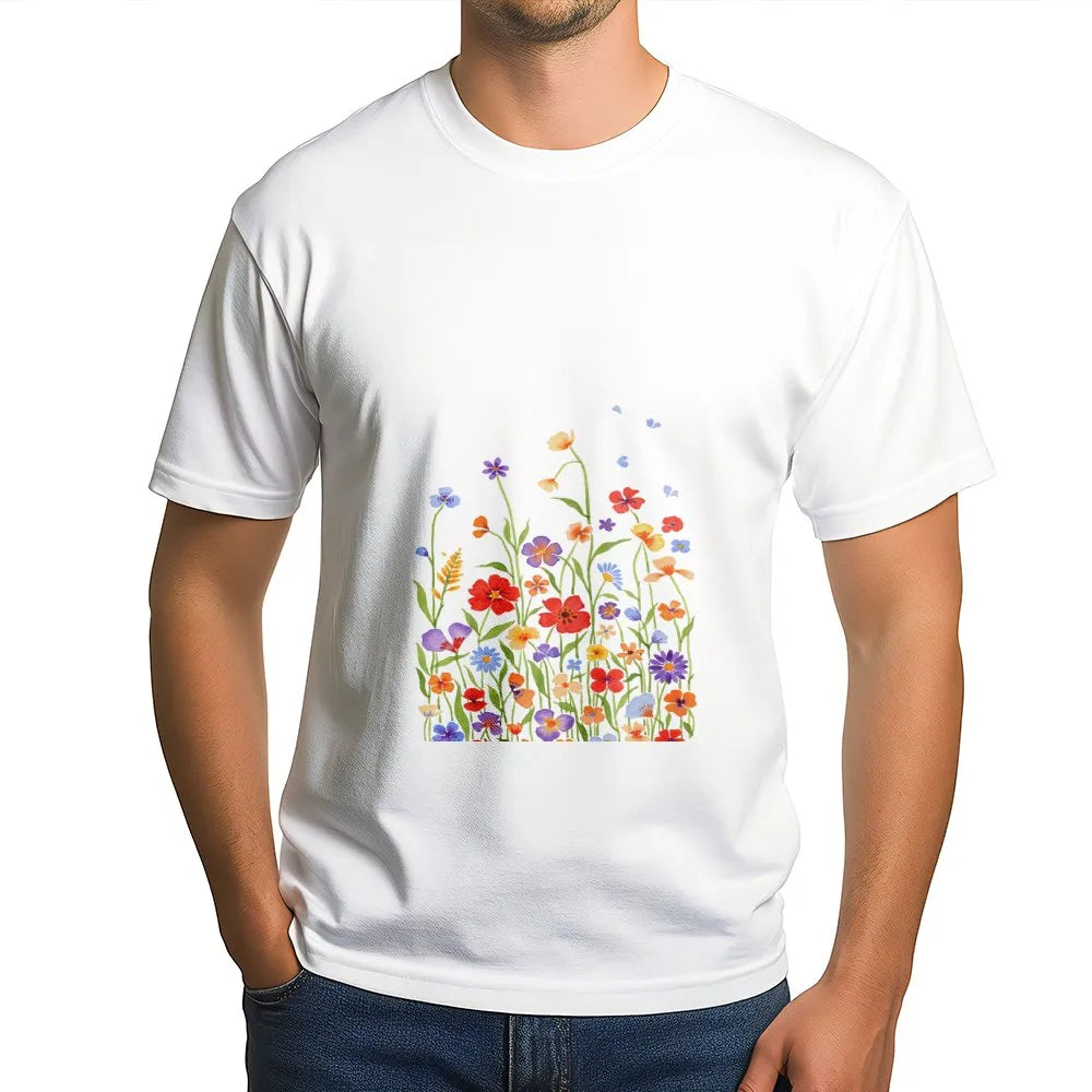 Wildflower T-Shirt | Watercolor Floral Meadow Graphic | Premium Cotton Tee | Botanical Garden Gift for Her