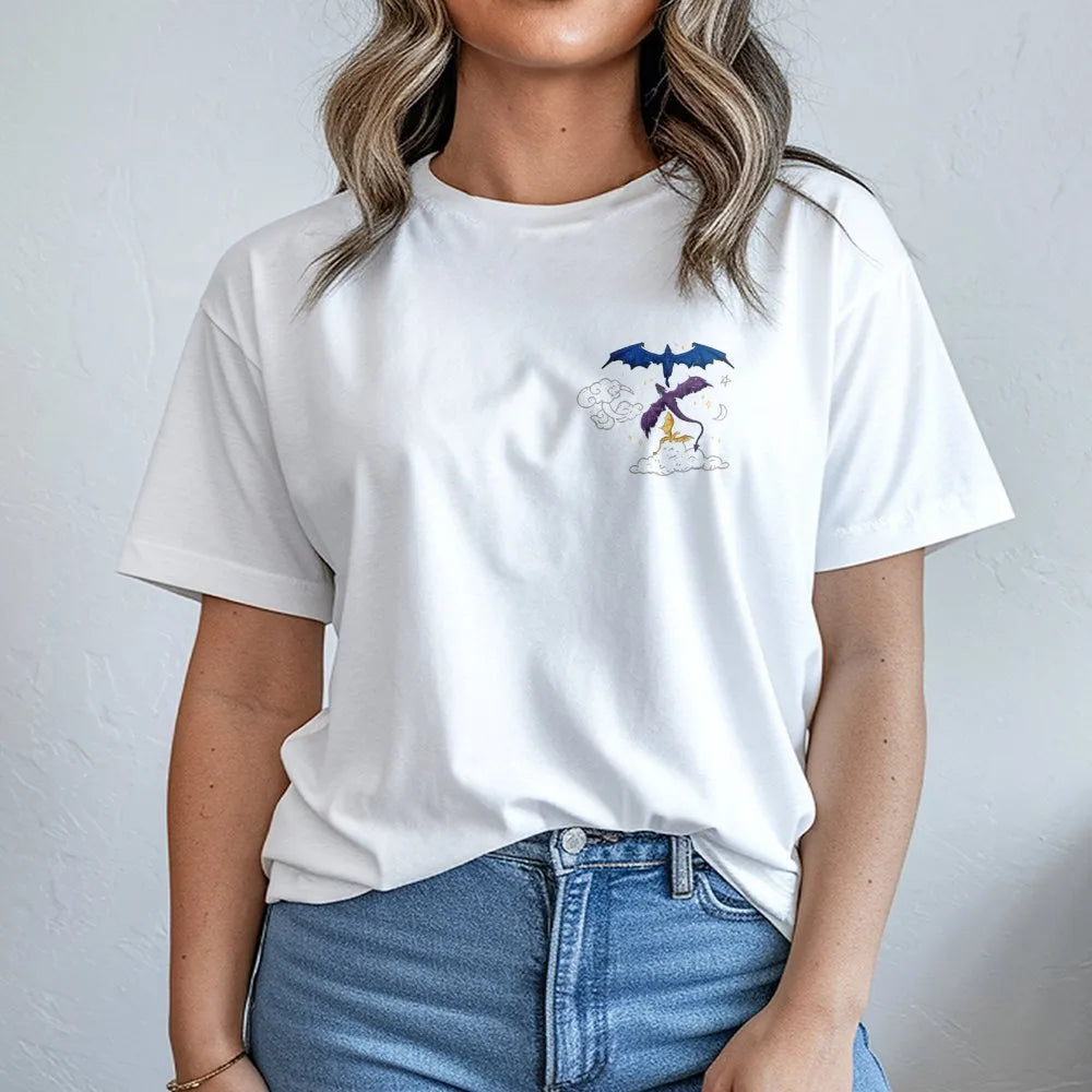 Dragon T-Shirt | Minimalist Celestial Dragons Pocket Print | Premium Cotton Tee | Gift for Fantasy Lover