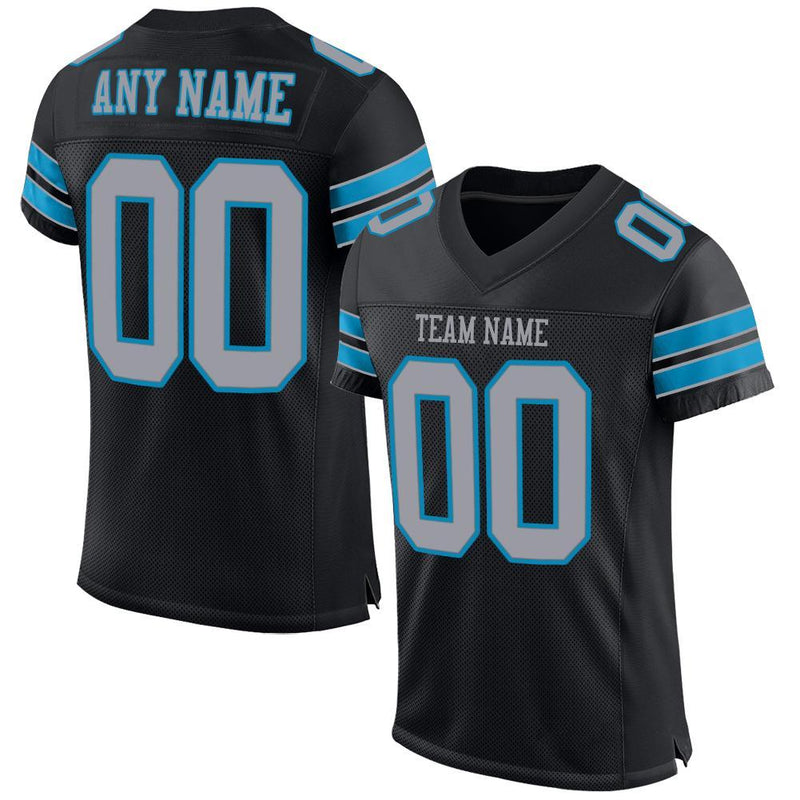 Custom Football Jersey - Black Light Gray-Panther Blue Mesh Authentic
