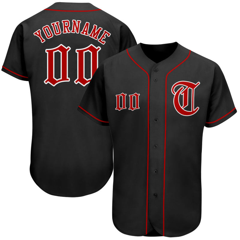 Custom Baseball Jersey - Black Red-White Authentic