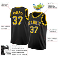 Custom Basketball Jersey - Black Gold-White Round Neck Rib-Knit