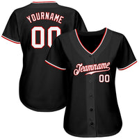 Custom Baseball Jersey - Black White-Red Authentic