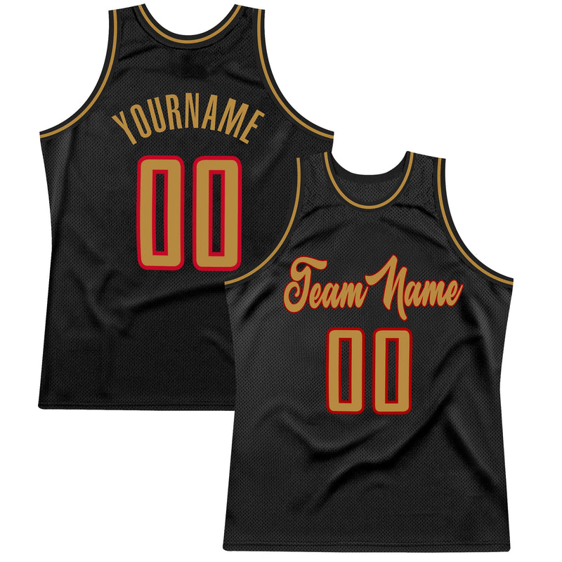 Custom Basketball Jersey - Black Old Gold-Red Authentic Throwback