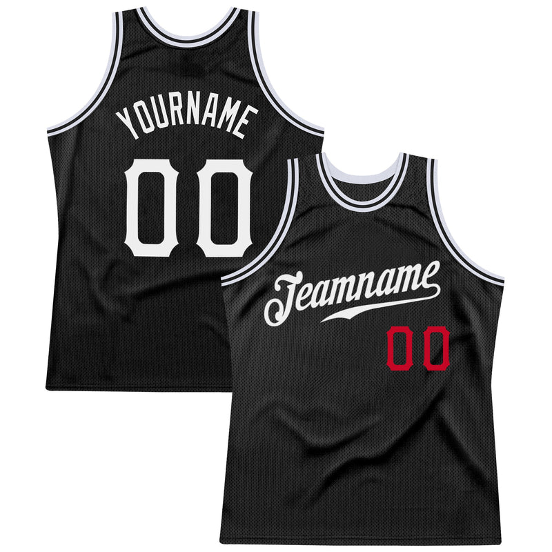 Custom Basketball Jersey - Black White-Red Authentic Throwback