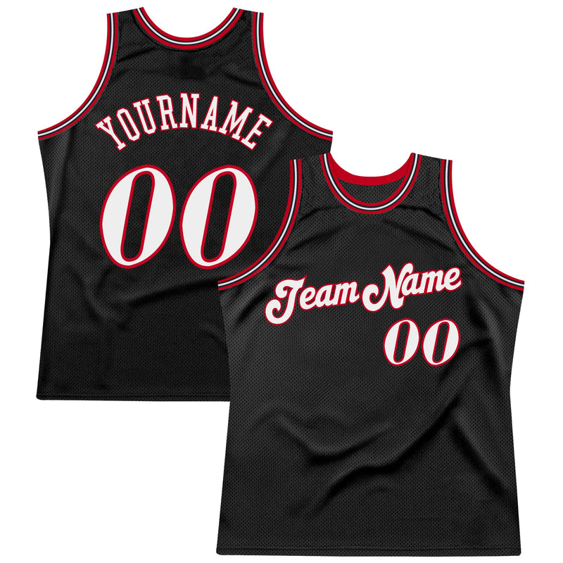 Custom Basketball Jersey - Black White-Red Authentic Throwback