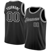 Custom Basketball Jersey - Black White Pinstripe Black-White Authentic