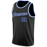 Custom Basketball Jersey - Black White Pinstripe Royal-White Authentic