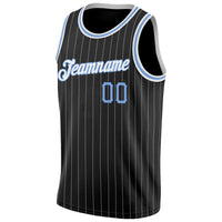Custom Basketball Jersey - Black White Pinstripe Light Blue-White Authentic