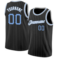 Custom Basketball Jersey - Black White Pinstripe Light Blue-White Authentic
