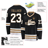 Custom Hockey Jersey - Black White-Old Gold