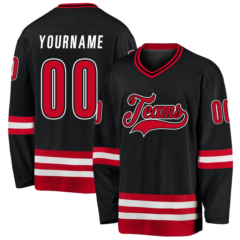 Custom Hockey Jersey - Black Red-White