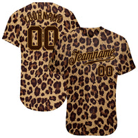 Custom Baseball Jersey - Brown Brown-Old Gold 3D Pattern Design Leopard Authentic