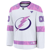 Tampa Bay Lightning White 2024 Hockey Fights Cancer Custom Practice Jersey