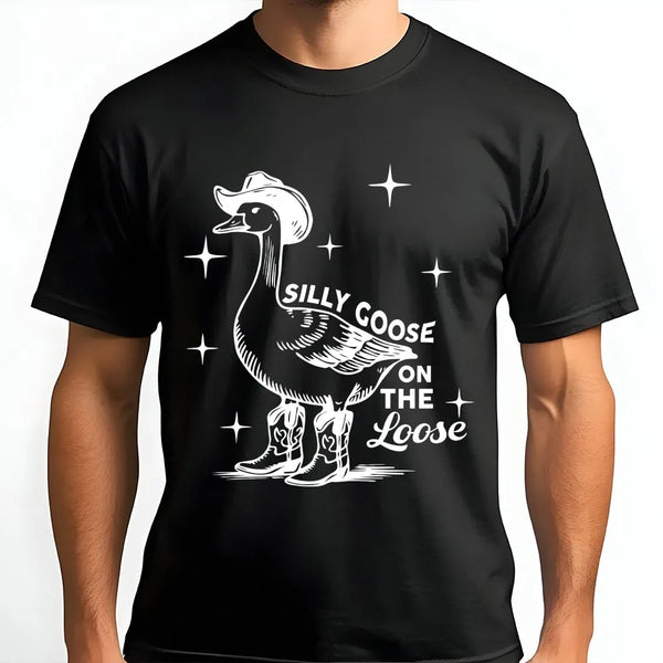 Silly Goose T-Shirt | Funny Western Cowgirl Goose Graphic | Premium Cotton Blend | Unisex 90s Aesthetic Gift
