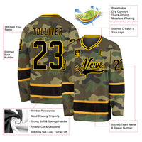 Custom Hockey Jersey - Camo Black-Gold Salute To Service