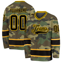 Custom Hockey Jersey - Camo Black-Gold Salute To Service