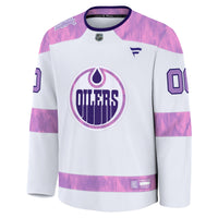 Edmonton Oilers White 2024 Hockey Fights Cancer Custom Practice Jersey