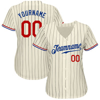 Custom Baseball Jersey - Cream Black Pinstripe Red-Royal Authentic