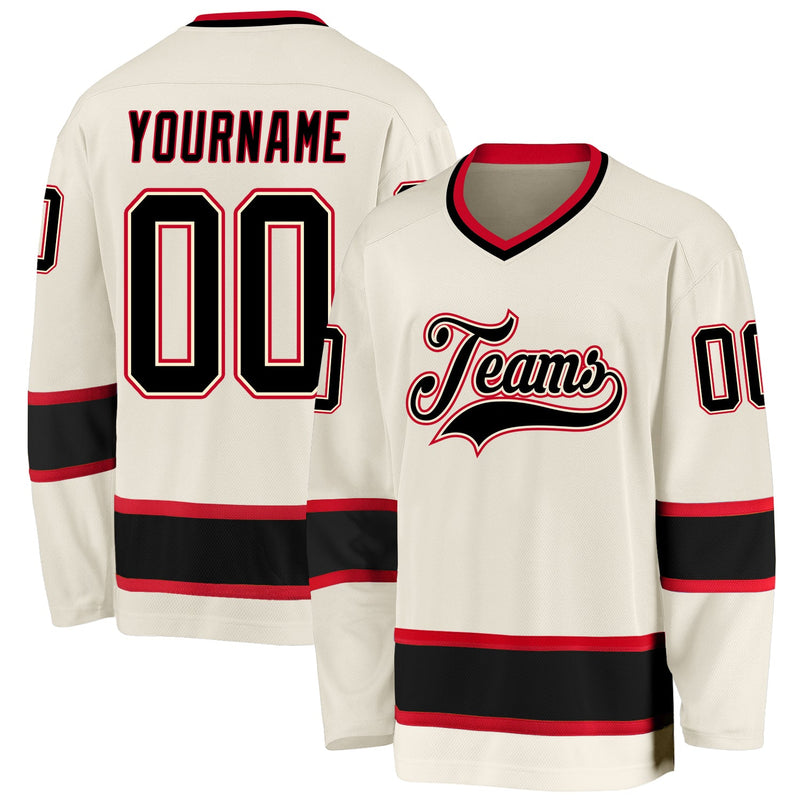Custom Hockey Jersey - Cream Black-Red