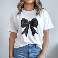 Coquette Bow T-Shirt | Sparkle Black Ribbon Graphic | Premium Soft Cotton Tee | Trendy Aesthetic Gift for Her