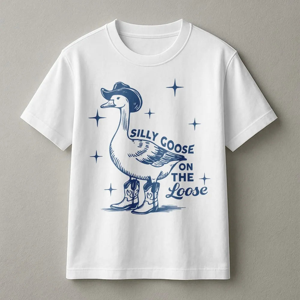 Silly Goose T-Shirt | Funny Western Cowgirl Goose Graphic | Premium Cotton Blend | Unisex 90s Aesthetic Gift