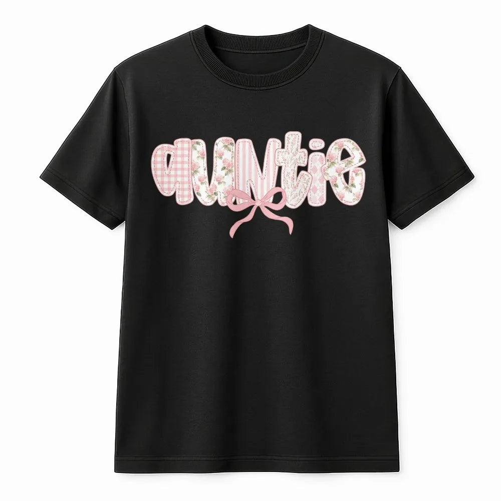 Auntie T-Shirt | Floral Gingham Patchwork Graphic | Premium Cotton-Blend Sweatshirt | Gift For New Aunt