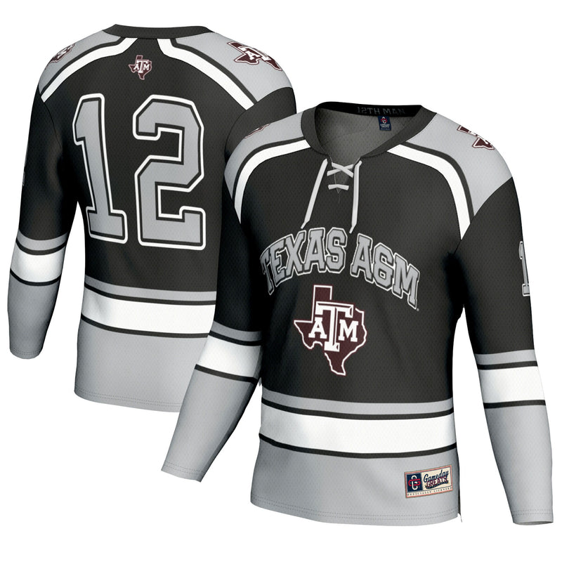 #12 Texas A&M Aggies Hockey Fashion Jersey – Black