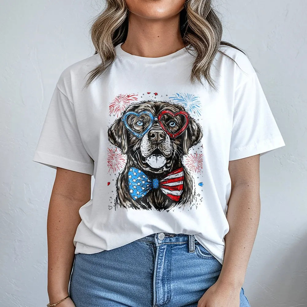 Patriotic Labrador T-Shirt | 4th of July Dog with Glasses | Premium Cotton Blend | Unisex USA Dog Lover Gift