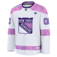 New York Rangers White 2024 Hockey Fights Cancer Custom Practice Jersey