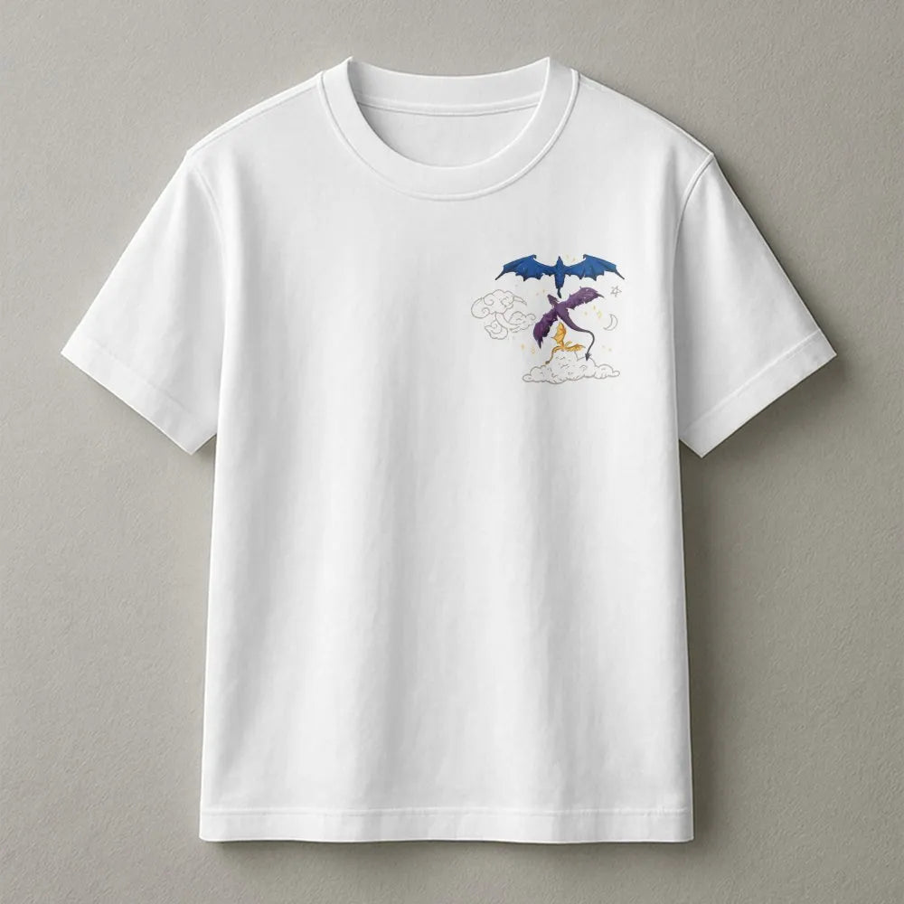 Dragon T-Shirt | Minimalist Celestial Dragons Pocket Print | Premium Cotton Tee | Gift for Fantasy Lover