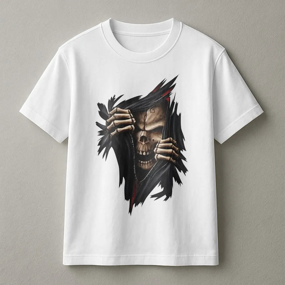 Skeleton Skull T-Shirt | Ripping Fabric 3D Graphic | Premium Breathable Cotton | Edgy Biker Gift For Men