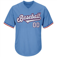 Custom Baseball Jersey - Light Blue White-Red Authentic Throwback Rib-Knit