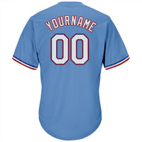 Custom Baseball Jersey - Light Blue White-Red Authentic Throwback Rib-Knit