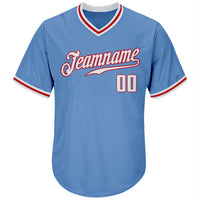 Custom Baseball Jersey - Light Blue White-Red Authentic Throwback Rib-Knit