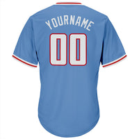 Custom Baseball Jersey - Light Blue White-Red Authentic Throwback Rib-Knit