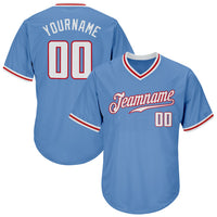 Custom Baseball Jersey - Light Blue White-Red Authentic Throwback Rib-Knit