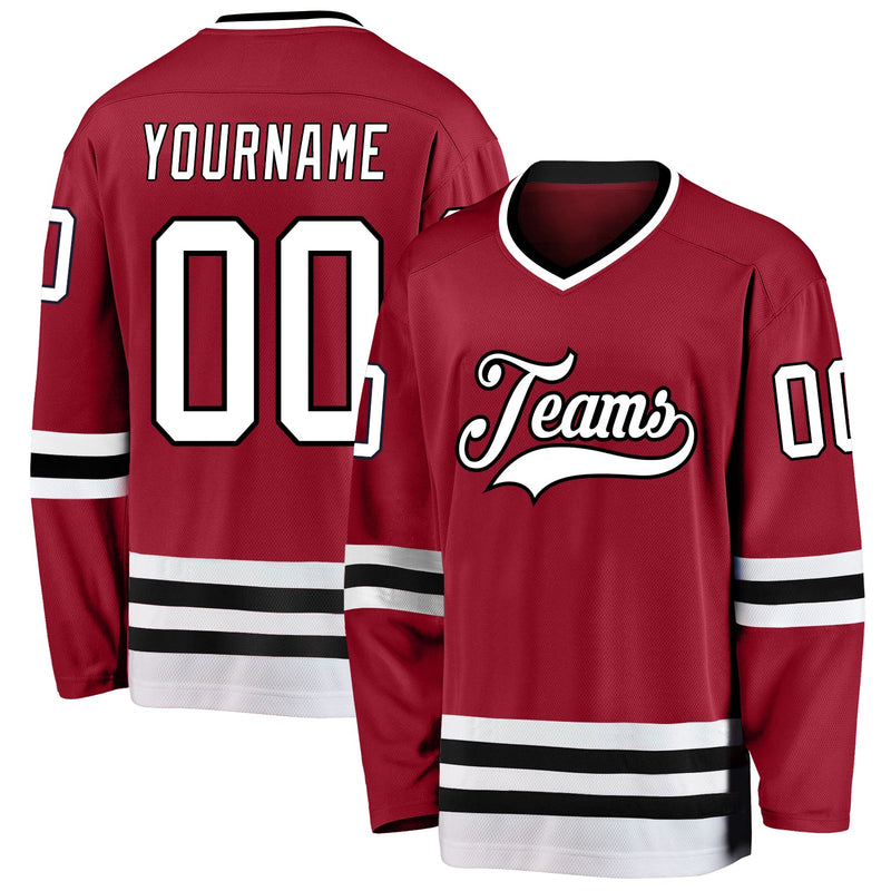 Custom Hockey Jersey - Maroon White-Black