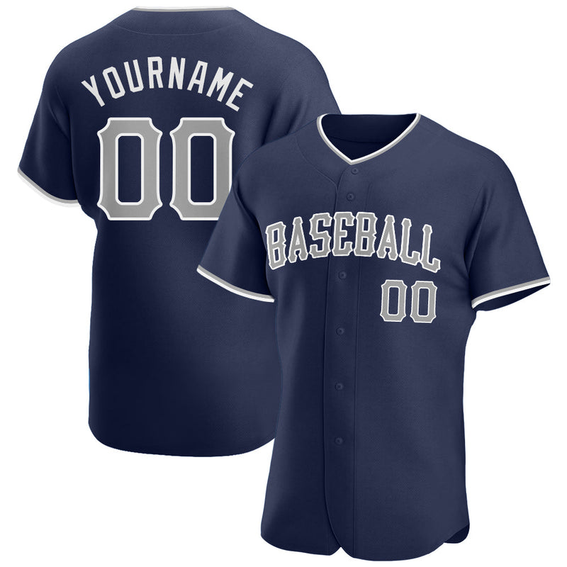 Custom Baseball Jersey - Navy Gray-White Authentic