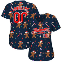 Custom Baseball Jersey - Navy Red-White Christmas 3D Authentic