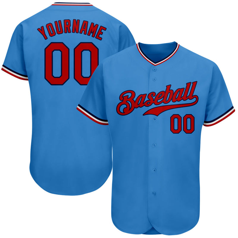Custom Baseball Jersey - Powder Blue Red-Navy Authentic