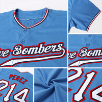 Custom Baseball Jersey - Powder Blue White-Red Authentic